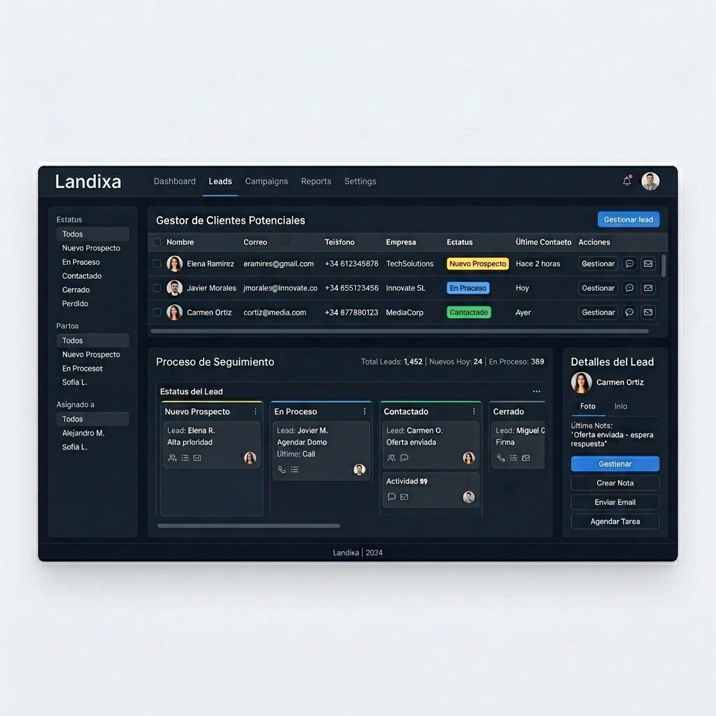 Panel de gestión de contactos y seguimiento profesional