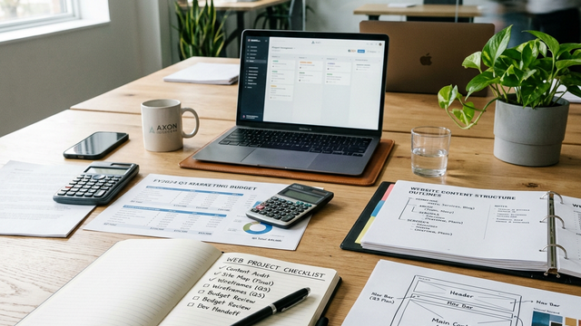 Mesa de trabajo con elementos de planificación web